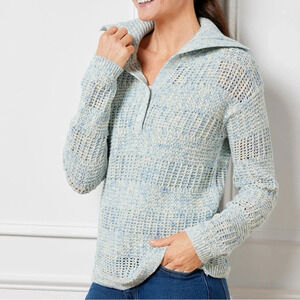 Talbots Open Stitch Sailor Collar Sweater Cotton Beachy Coastal Grandma Medium